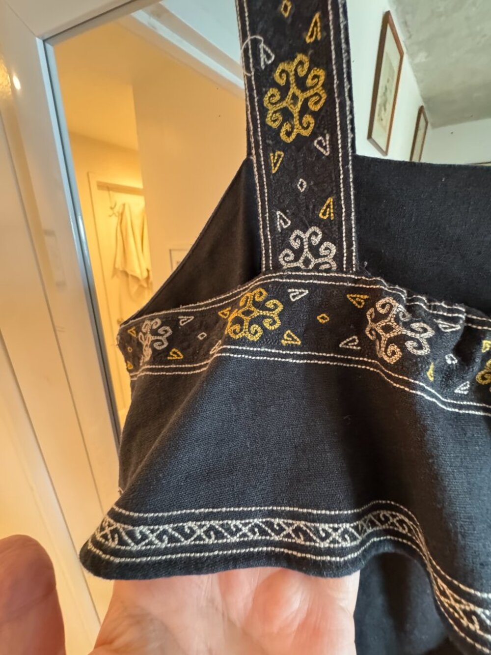 Madewell Linen-Blend Embroidered Ruffle Mini Dress Black XL Size 14 - 16 - Picture 6 of 7